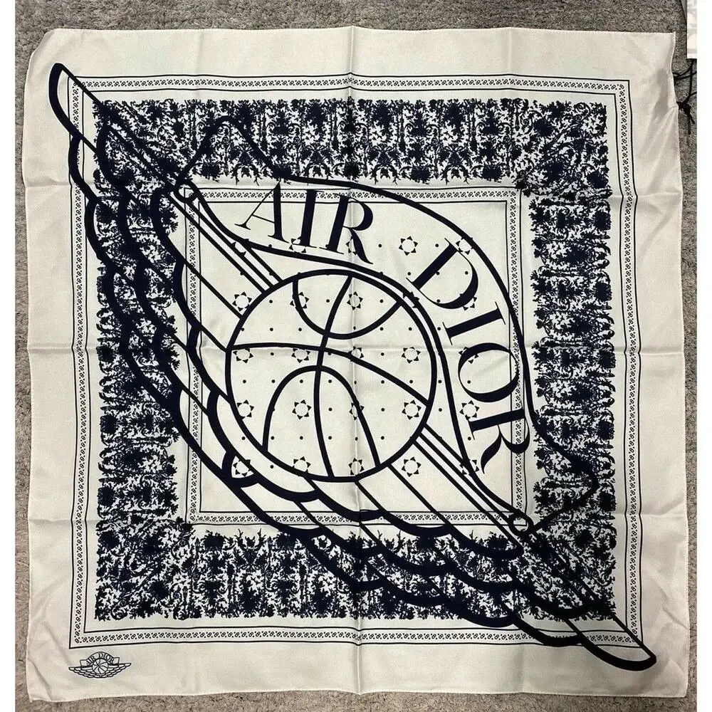 Air Dior Jordaan Wing Basketball White Navy Blue Silk Bandana Scarf Wrap 22 x 23